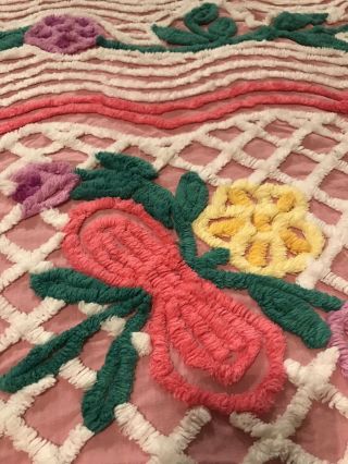 Vibrant Pink Floral Vintage Chenille Bedspread Cutter