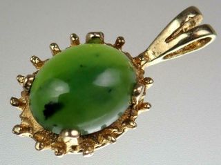 Pretty Vintage Chinese 14k Gold Green Jade Cabochon Charm Pendant