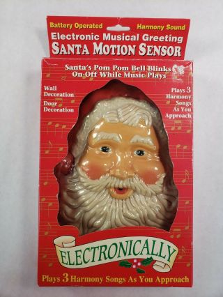 Vintage Santa Claus Head Face Musical 3 Songs Door Hanging Motion Sensor