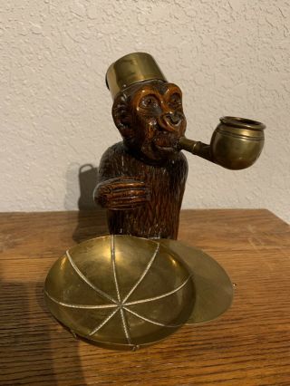 Antique Vintage Carved Wood Figural Smoking Monkey Pipe Stand Holder 2