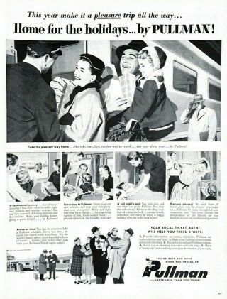 1955 Pullman Railroad Car Vintage Print Ad Christmas Home For The Holidays