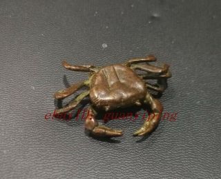 Chinese Handmade Vintage Copper Crab Statue 3.  5 Cm
