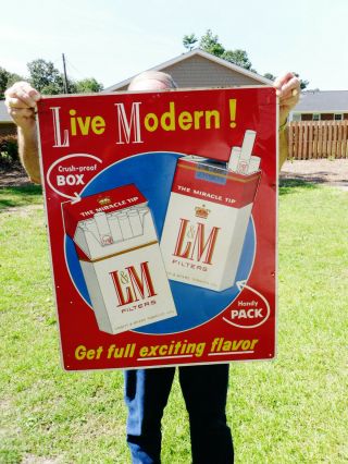 Vintage L&m Cigarettes Double Pack 29 " X 23 " Embossed Metal Sign
