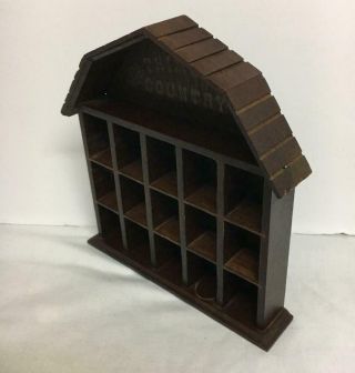 Vintage Enesco Wooden Country House Cottage Thimble Display Holder 15 Slots 2