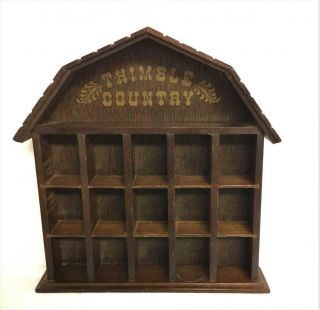 Vintage Enesco Wooden Country House Cottage Thimble Display Holder 15 Slots 3