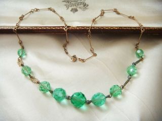 Vintage Art Deco Jewellery Sea Green Crystal Geometric Links Necklace