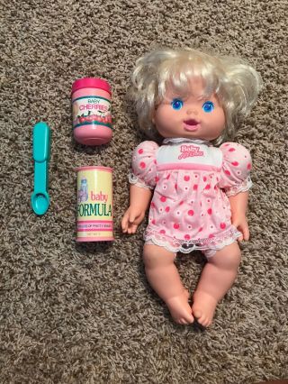 Vintage 1991 Baby All Gone Doll,  Spoon,  Jar Of Cherries,  Formula Can,  No Bottle