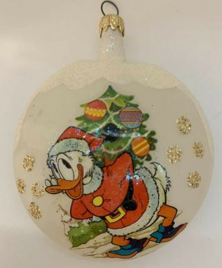 Vintage Kurt S Adler Disney Donald Duck Santa W/ Tree Glass Christmas Ornament