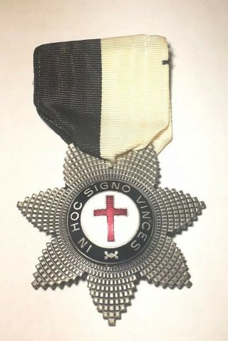 Vintage Knights Templar Masonic Medal Medallion In Hoc Signo Vinces Ribbon