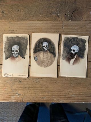 Antique Vintage Carte De Visite Skull Spooky Death Victorian Photography Art Cdv