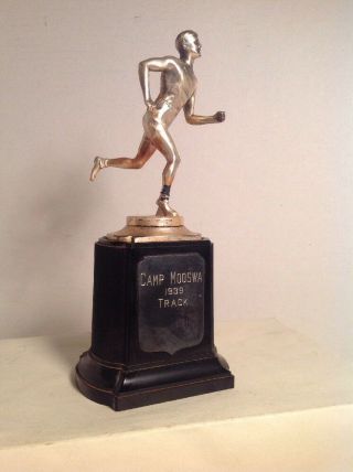 Vintage Antique Sports Male Track Running Statue Trophy 1939 Camp Mooswa Track