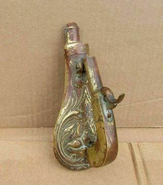 Antique Vintage Brass Bronze Quail Hunting Gun Pistol Powder Horn Door Knocker
