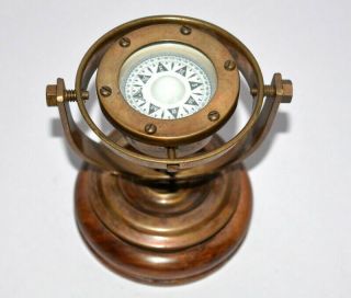 Antique Brass Nautical Gimbal Compass Vintage Ship 
