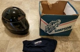 Vintage 1985 Simpson Voyager Racing Motorcycle Helmet Black & Gold Size 6 7/8