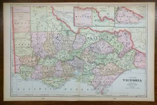 Victoria Australia 1901 Vintage Atlas Map 22 " X14 " Old Antique Ballarat Melbourne