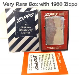Vintage 1960 Zippo With Rare Black & Silver Stripe Box,  Box Is Very Rare,