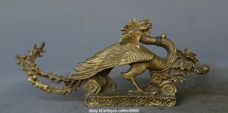 8.  7 " Chinese Fengshui Brass Animal Fung - Hwang Phoenix Bird Beast Flower Statue