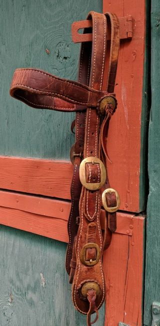 Vintage Western Horse Headstall With Brass Hardware & Conchos