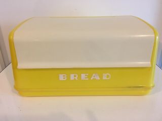 Vintage Lustro - Ware Bread Box Yellow With White Hinged Lift - Top