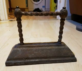 Vintage Hall Front Door Welly Wire Bar Cast Iron Foot Boot Scraper With Plate