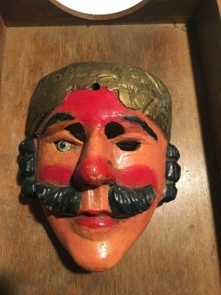 Antique Hand Carved And Painted Wooden Mask Vintage