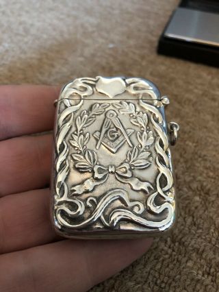 Vintage Sterling Silver 925 Vesta Case Match Safe Fob Masonic Symbol