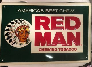 Red Man Chewing Tobacco,  Vintage Embossed Tin,  Tobacco Advertisement,