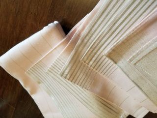 Vintage Pink And Gold Thread Striped Shabby Chictablecloth Linen & 6 Napkins