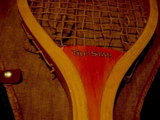 Antique Racquet " The Star " Solid - Wedge Wood Tennis Racket W/case Vintage Rare