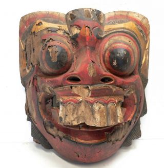 Authentic Bali Demon Mask Indonesia Topeng Wayang Statue Wood Tribal Art Wajang