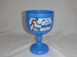 Vtg 70s Tiara Aquarius Zodiac Astrology Sign Glass Drinking Goblet Blue Color 8 "