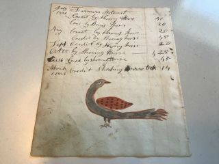 Vintage 19th Century Painted Bird & List On Paper
