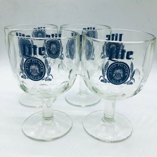Vtg 6 " Tall Miller Lite Fine Pilsner Beer Goblet Glass Mug Cup Steins Set Of 4