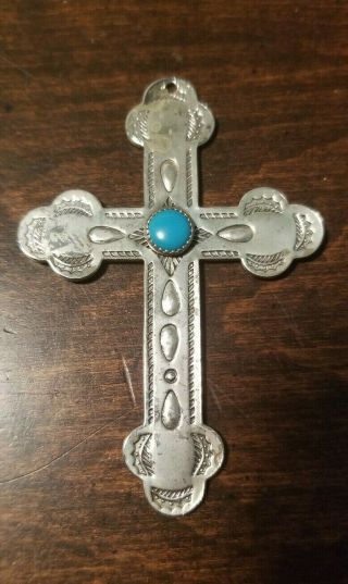 Vtg.  Fred Harvey Era Bell Sterling Silver Turquoise Cross
