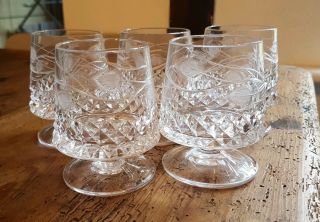 Five Lovely Vintage Cut Glass/crystal Glasses - Short Glasses With Small Stem