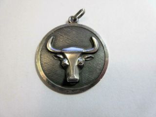 Vintage Sterling Silver Taurus,  Bull Zodiac,  Star Sign Pendant,  Charm - 10.  6g