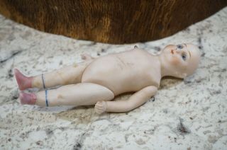 Antique Bisque Porcelain Wire Jointed 5 1/2 " Baby Doll Germany Rosy Cheeks