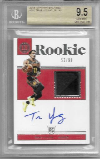 Trae Young Rc 2018 - 19 Panini Encased Rookie Jersey Auto 52/99 Bgs 9.  5 Au 10