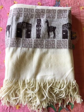 Vintage Peruvian Peru Reversible Alpaca Wool Figural Animal Throw Blanket 54x75