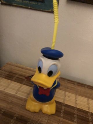 Vintage Donald Duck Mug Cup With Hat Lid And Straw Walt Disney