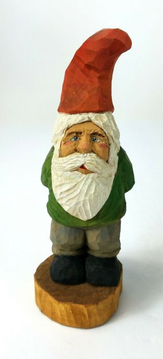 Antique Vintage Hand Crafted & Signed Elf Gnome Wooden Carving Figurine Statue