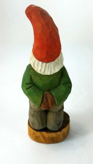 Antique Vintage Hand Crafted & Signed Elf Gnome Wooden Carving Figurine Statue 3