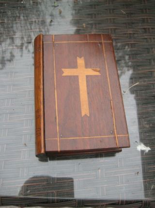 Antique Miniature Vintage Treen Church Bible Book Box,  Secret Drawer C1890