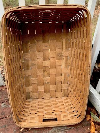 Basket Antique Laundry Wood Gathering Primitive Oak Splint Woven Farmhouse Huge