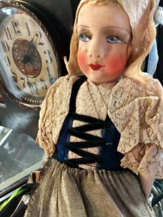 Antique Primitive Cloth Rag Doll Painted Face Clothing Ww 2 Belgium 