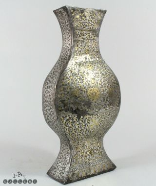 Islamic / Persian Chinese Silver & Gold Koftgari Inlaid Steel Vase 17th / 18th C