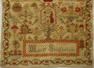 MID 19TH CENTURY FIGURES,  MOTIF & QUOTATION SAMPLER BY MARY SINGLETON - c.  1830 3
