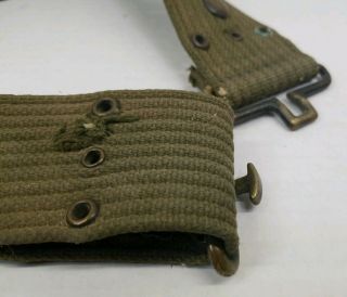 VTG WWII US Army Military Web Pistol Utility Belt Green Canvas 2