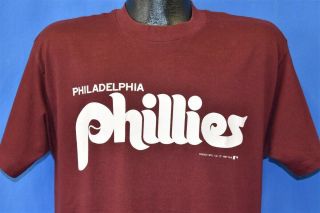 Vintage 80s Philadelphia Phillies Baseball Mlb Maroon Old P Soft T - Shirt Large L