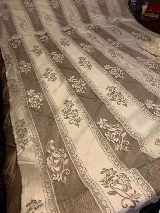 2 Vintage White Floral Lace Curtain Panels Attached Valance 80x82 Shabby Cottage